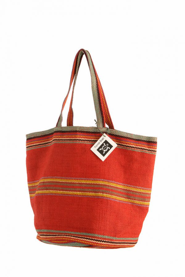 Red and Ochre Striped Beach Bag