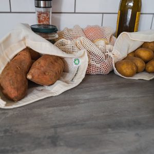 Organic Cotton Produce Bag with Vegetables in them