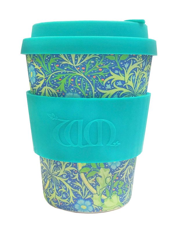 Floral and leaves with blue silicone 14 oz William Morris Cup